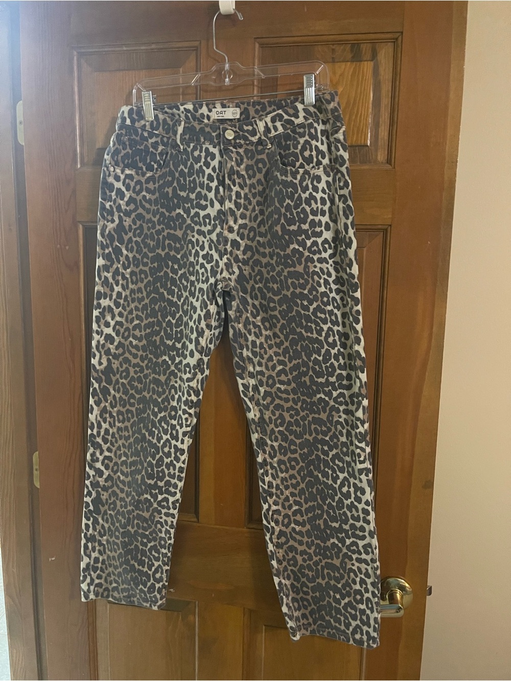 Oat New York Leopard Print Straight Leg Jeans - Gray and Cream